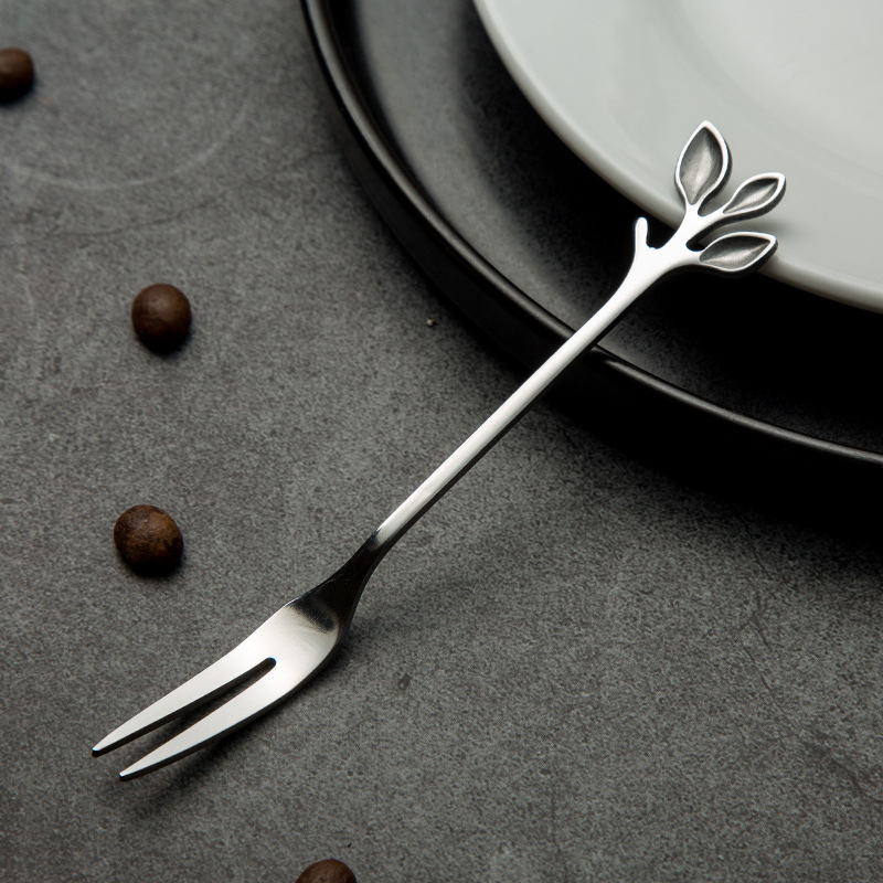 Cucchiaio piccolo dorato per mescolare caffè e dessert, regalo in acciaio inossidabile a forma di foglia, forchetta creativa per frutta_voghion.com