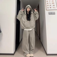 休闲慵懒风运动服套装女美式复古宽松显瘦连帽卫衣卫裤两件套