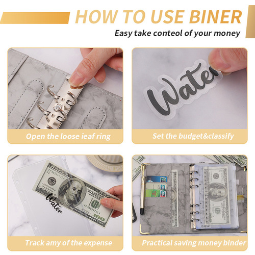 Cross-border A6 binder budget notebook marble notebook leather PU binder cash budget card hand ledger