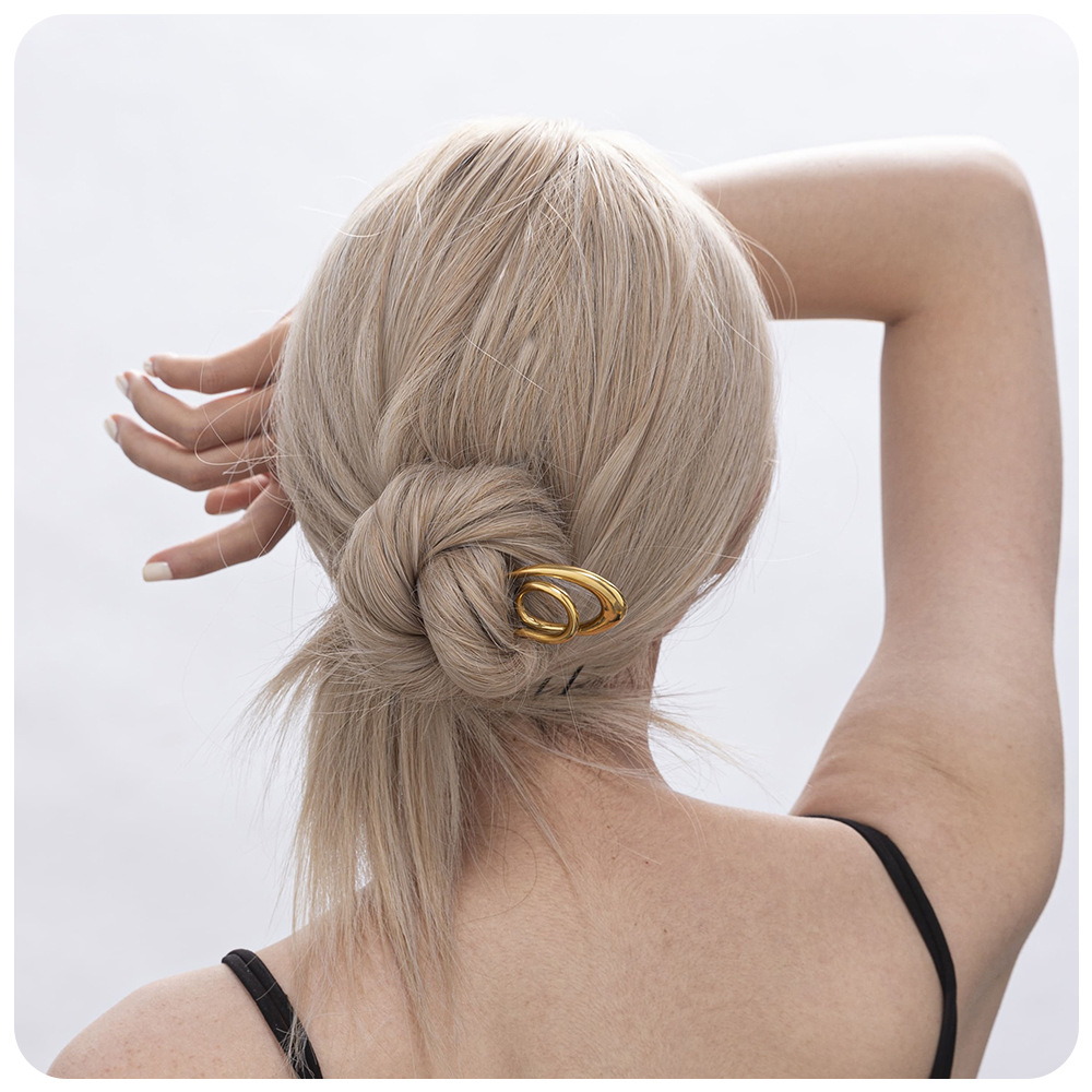 TENA Europa y los Estados Unidos temperamento transfronterizo bandeja de moda pinzas de cabello de acero inoxidable chapado en oro 18K no decolor ondulado anillo joyería para el cabello