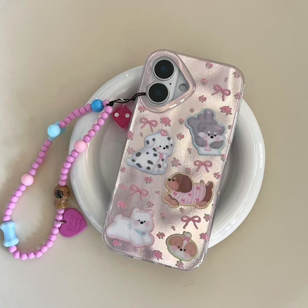 Summer Girl Cute Bowknot Puppy Adecuado para 16ProMax Feather Funda para teléfono móvil 14/15Pro nicho 13 Mujer