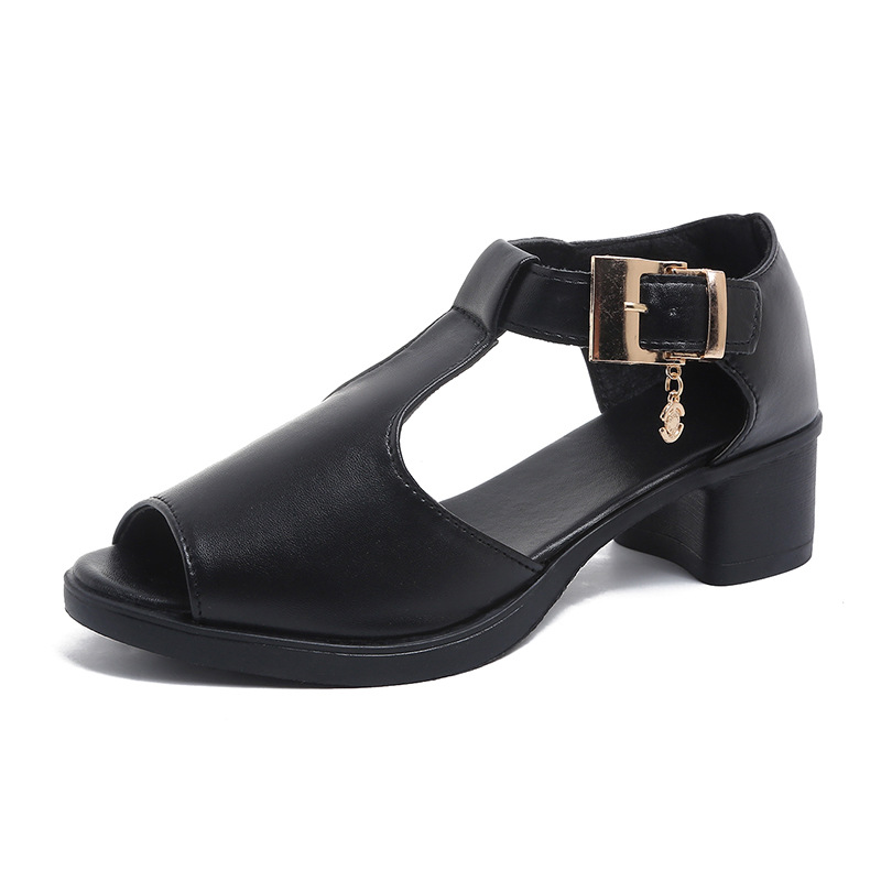 Sandalias de tacón grueso con hebilla, estilo boca de pez, informales y a la moda para mamá, novedad de verano 2026, sandalias de talla grande para mujer.