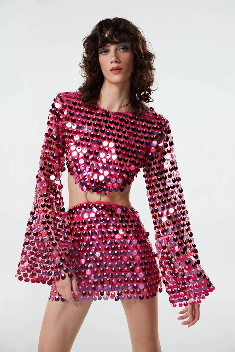 254g Weight Party Bar Women's Vacation Streetwear Sparkly Polyester Sequins Skirt Co-ord Set Skirt Sets