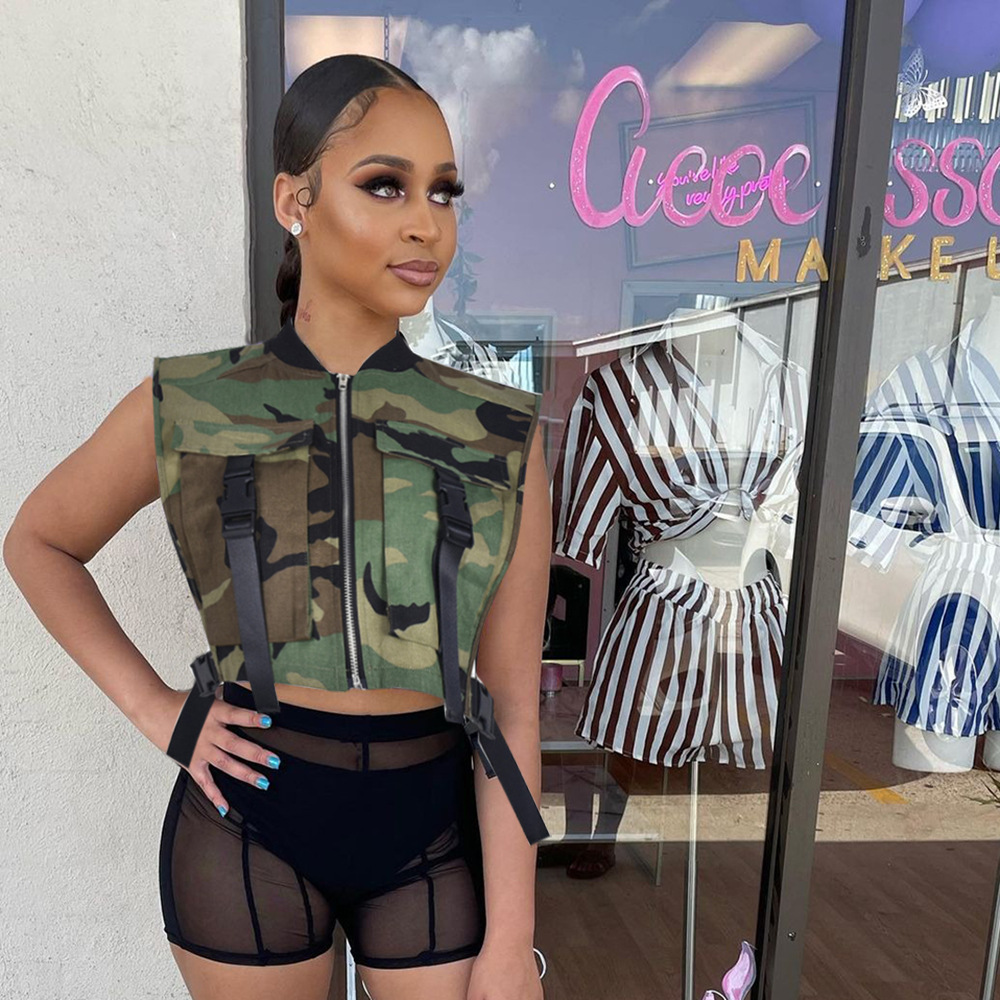 8156Df Nazada 2025 Spring New Product Aliexpress School Bag Workwear Style Vest Top for Women with Contrasting Color Design