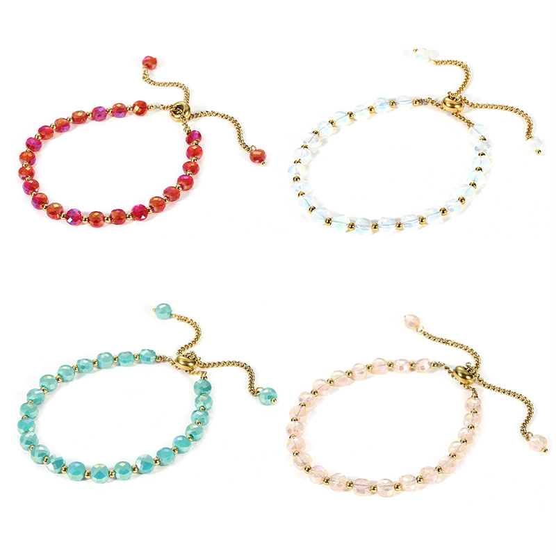 Sweet Solid Color Stainless Steel Artificial Crystal Beaded Bracelets display picture 6