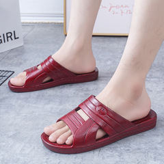 中老年男士油紅休閒簡約涼拖鞋 四季通用日常戶外PVC塑料一字拖