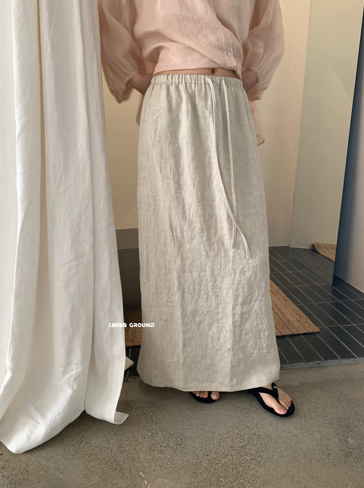 Chân váy linen dài Hàn Quốc cạp thun dây rút phong cách đơn giản — xanh đậm, Xanh da trờicolor, Xanh nước biển, màu tím chi tiết 10