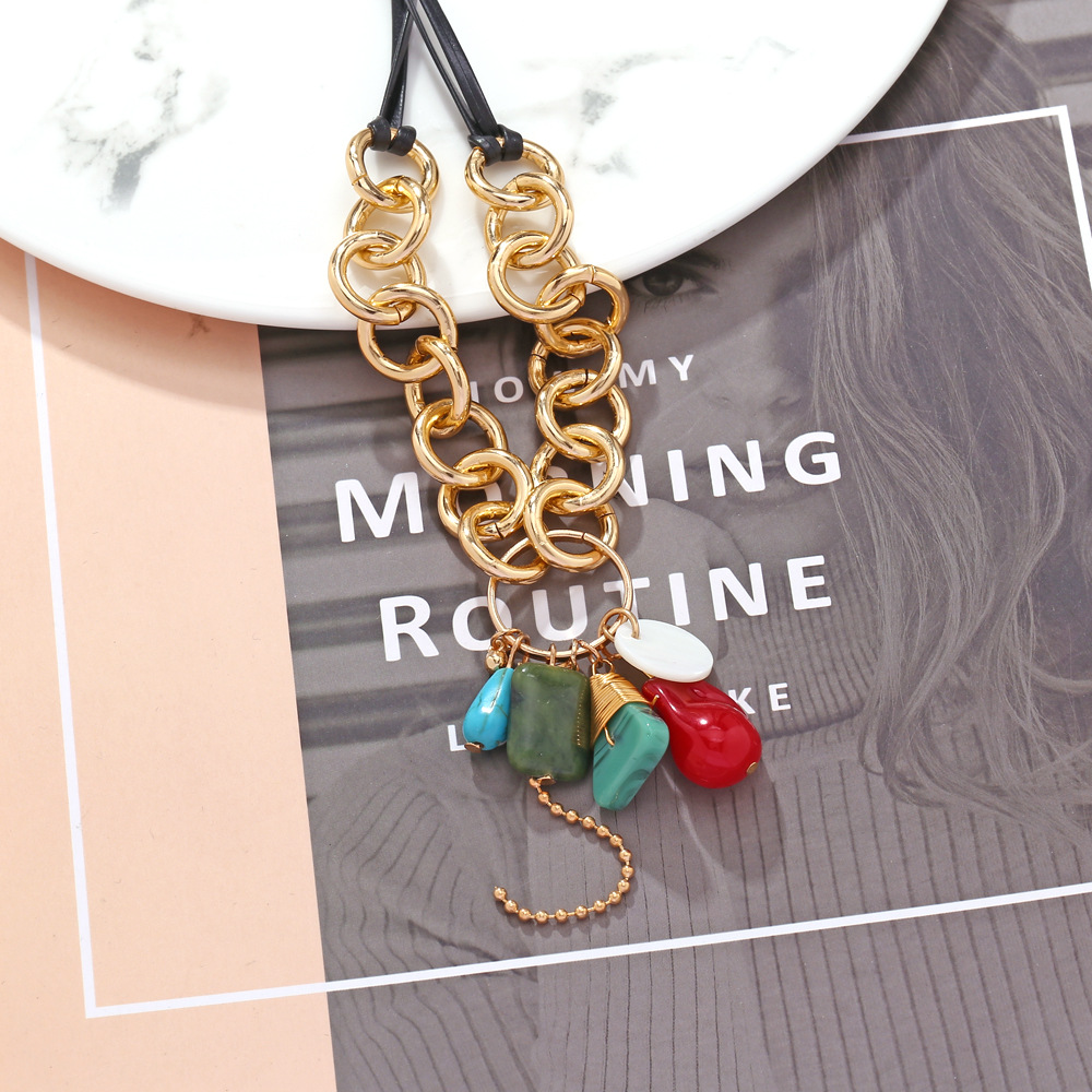 Pu Leather, Alloy, Resin Material Geometric Pattern Casual Modern Style Streetwear Geometric Pu Leather Alloy Resin Woven Chain Lobster Trigger Clasp Closure Pendant Necklaces Wholesale