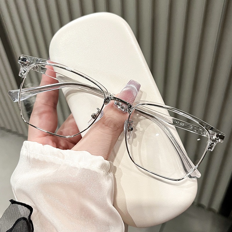 Tr90 marco negro de plata de gafas de miopía para hombres con medio marco de grados de gran cara anti-luz azul marco de gafas metálicas