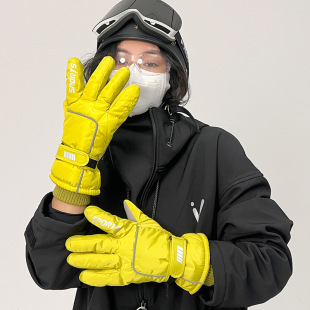 Ski gloves men's and women's fleece-lined thickened cold-proof outdoor sports warm winter cycling waterproof non-slip touch screen gloves