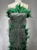 Green silver nail sequins, tube top, long dress, European style, feather stuffing