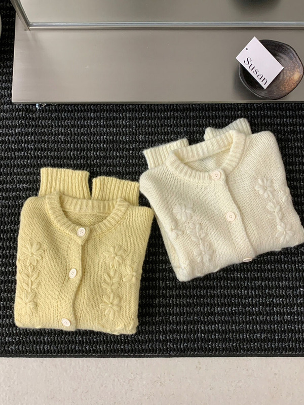 木四 清新甜美手工刺绣针织开衫秋季新款宽松软糯毛衣女外套M6633|undefined