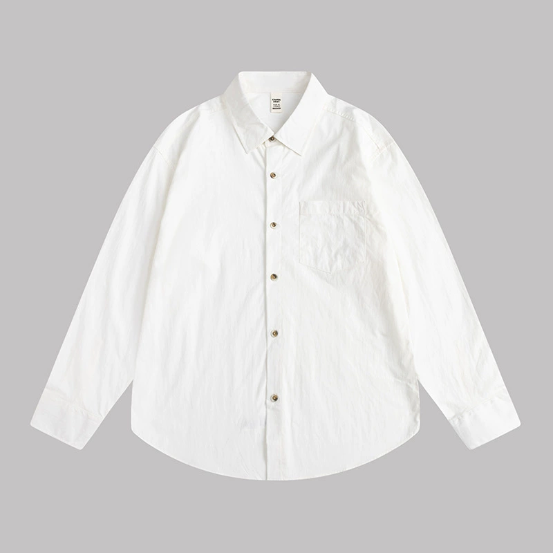 Новая нейлоновая быстросохнущая уличная тонкая мужская однотонная осенняя новая свободная рубашка большого размера в гонконгском стиле, мужская белая рубашка