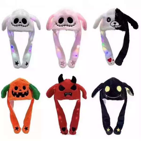 Tiktok-Style Glowing Hat Halloween Pumpkin Monster Plush Hat with Glowing Ears That Move