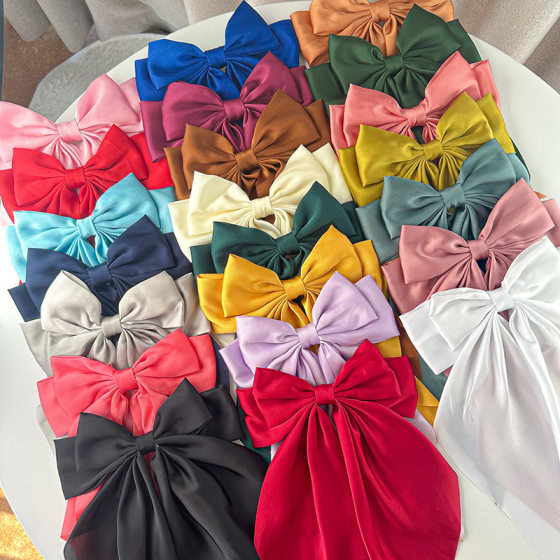 Long Satin Bow Ribbon Hairpin Spring Clip Explosive Super Large Solid Color Back Head Hairpin Women's Jewelry