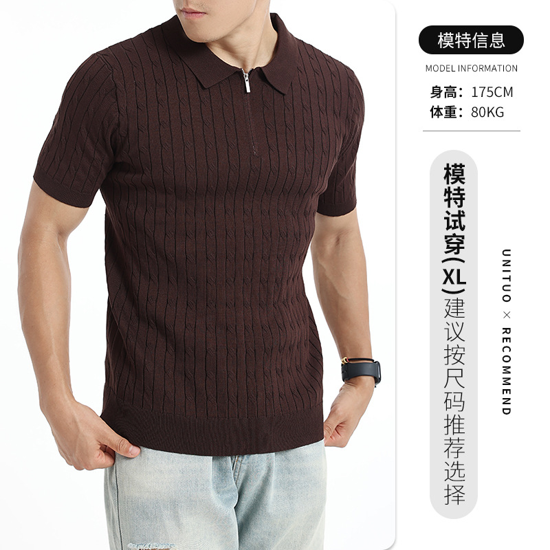 El antiguo viento de hielo de punto polo camisa de verano hombre medio cremallera corredora de tiras dobladilla de negocios chaqueta casual ropa de hombre