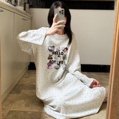 睡裙女春秋季长袖纯棉中长裙卡通少女18岁宽松加肥睡衣孕妇家居服