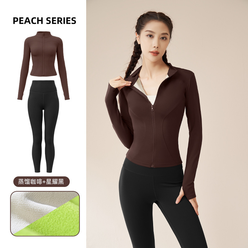 秋冬の厚いベルベットヨガ服セットの裸感が痩せている高弾防風保温フィットネススーツの女性|undefined