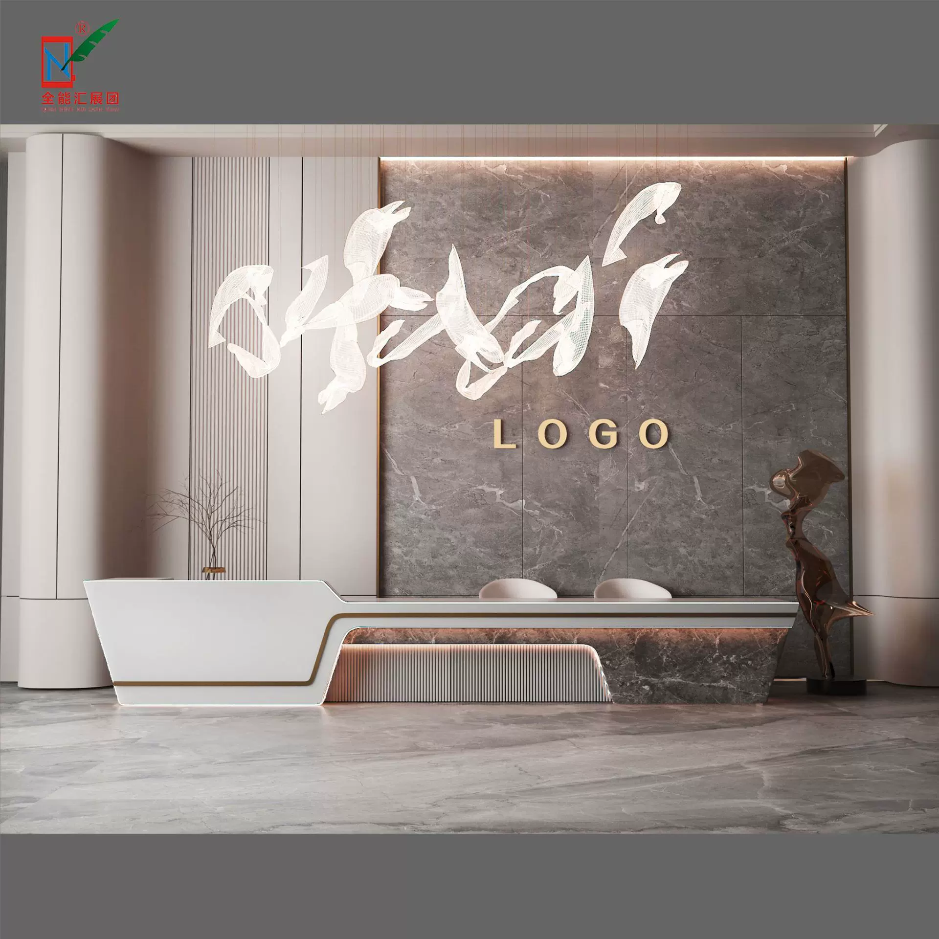 公司前台形象墙接待台办公桌柜台迎宾台背景墙现代简约轻奢设计