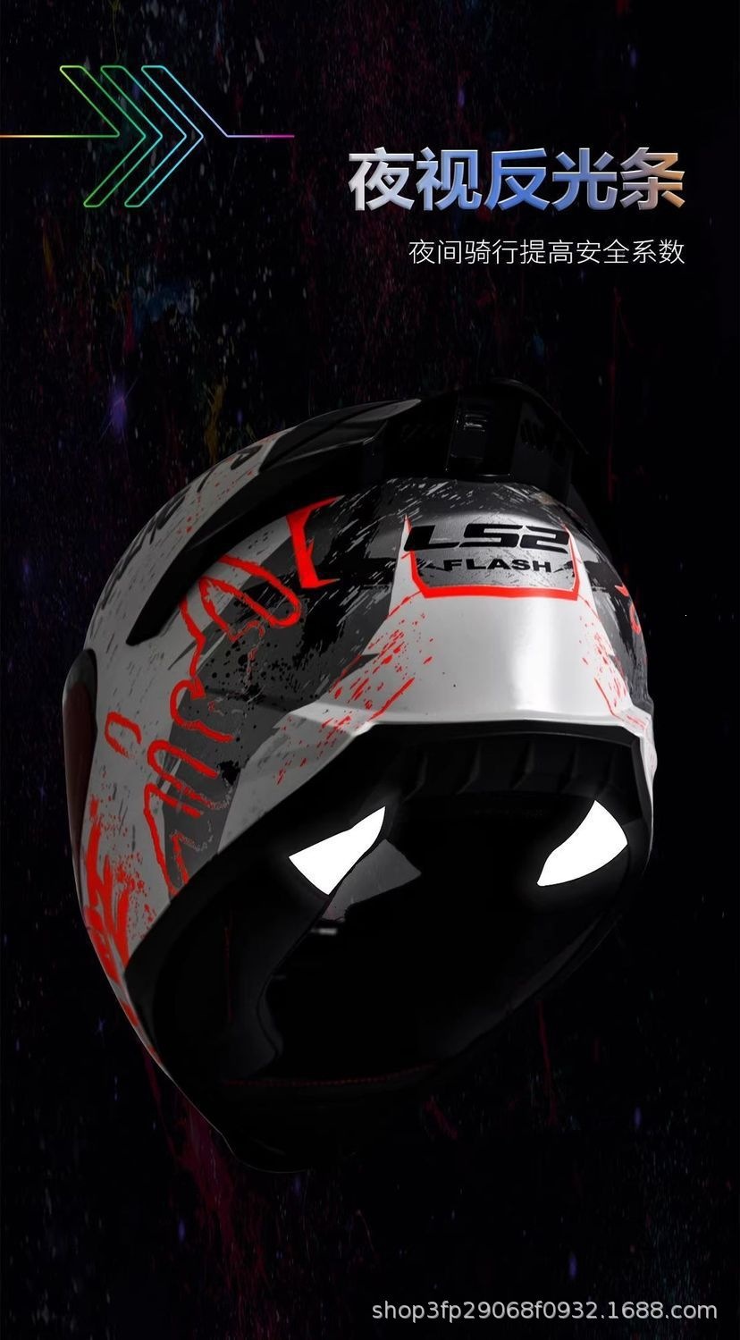 Ls2 Couple Motorcycle Helmets for Men and Women, Motorcycle Racing Helmets, All-Season Full-Face Helmets, Kidsren's Helmets, Anti-Fog, Large Tail Wing Ff802