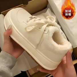 松糕厚底小白鞋女百搭小众保暖板鞋子增高休闲加绒棉鞋运动面包鞋