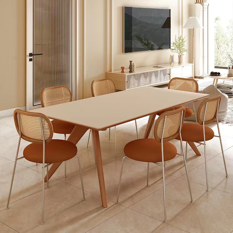 Mesa de comedor de placa de roca de madera maciza de estilo japonés simple y moderno estilo de registro mesa de arroz de ballena luz mesa de comedor de placa de roca de lujo y silla