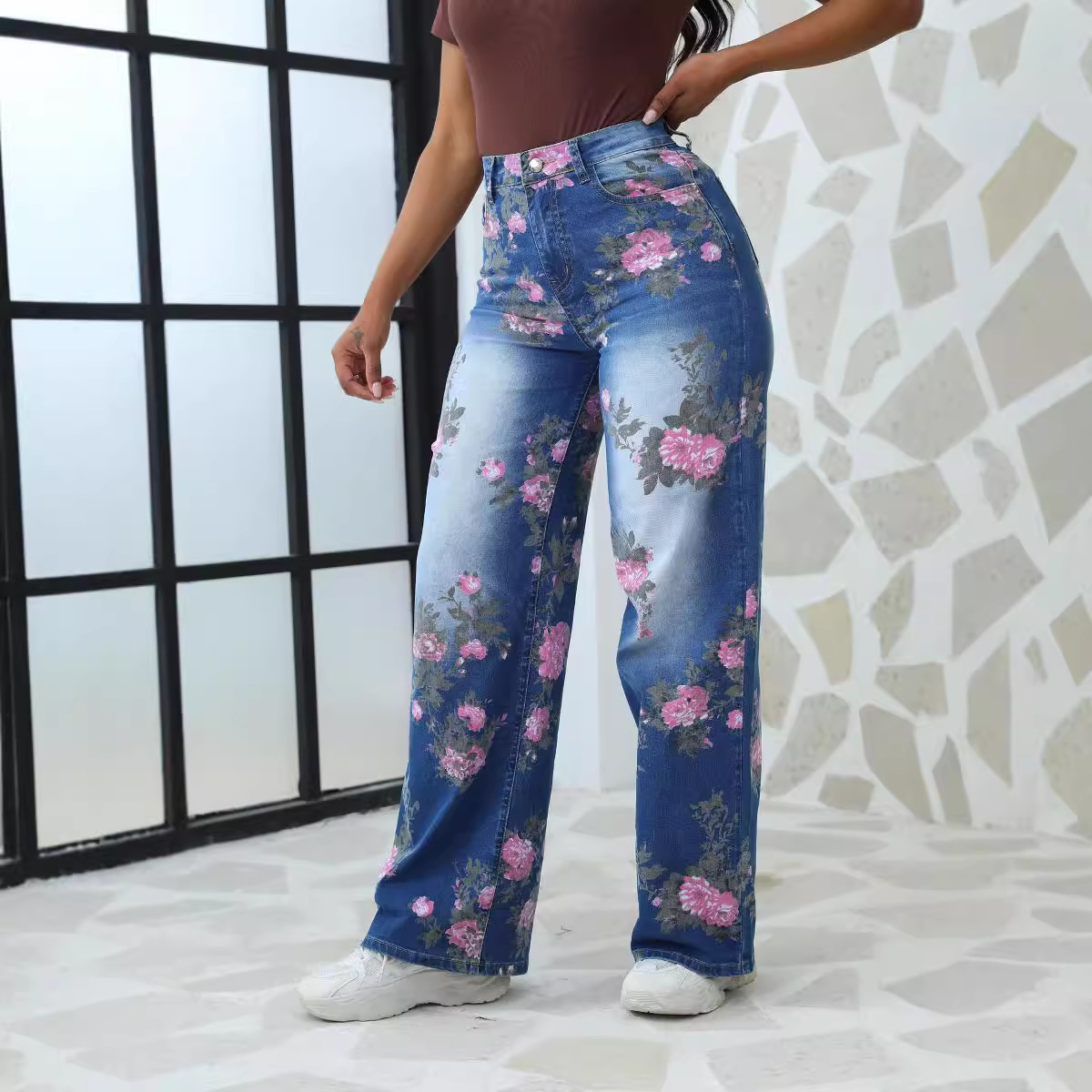 Jeans de Mujer de Cintura Alta, Modelo 2026, Lisos, Elásticos, Ajustados, de Pierna Ancha, Personalizables, Directo de Fábrica image 3
