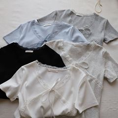 小柄半袖上着 [正2025夏の新商品より韓国版女装蝶結び短いスリムtシャツ3285