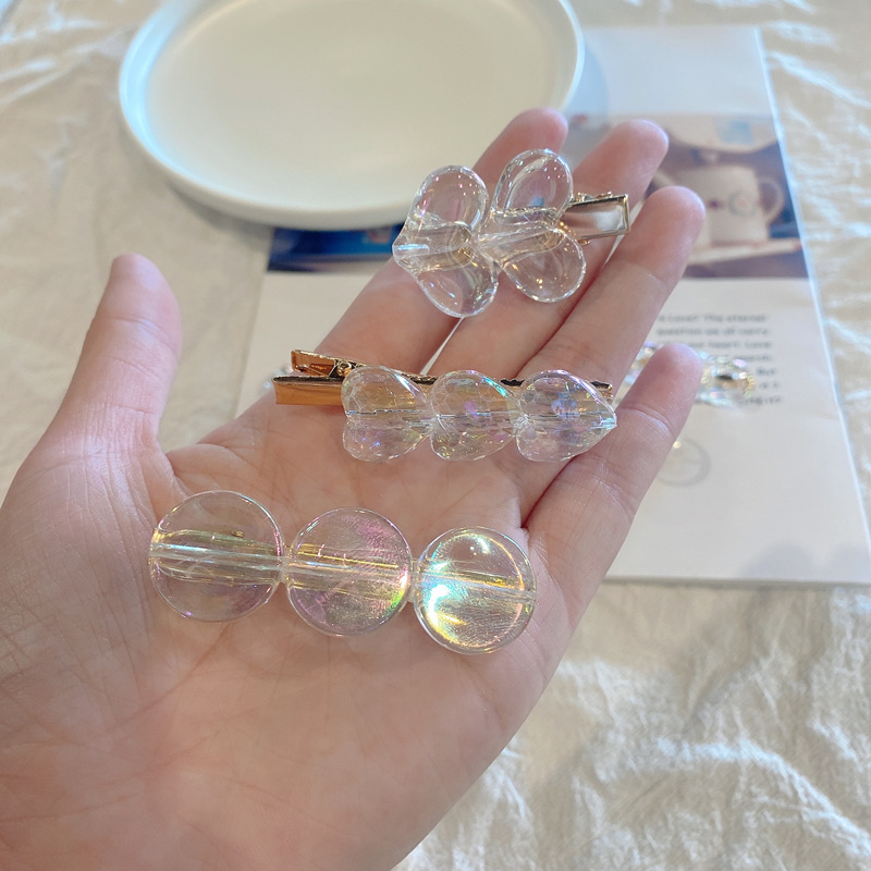 12g Weight Headwear Classification Festival Occasion Heart Pattern Women'S Gender Korean Laser Transparent Ice Cube Hairpin 2