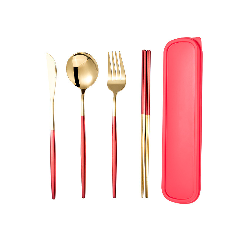 Fuente transfronteriza portuguesa cuchillos y tenedores de acero inoxidable cubiertos portátiles juegos de platos regalos de estudiantes almacenamiento de campamento en stock