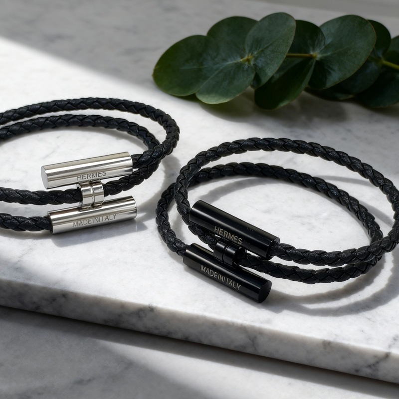 Cross-Border European and American Hot-Selling Stainless Steel Bracelet, H-Style Leather Weaving, Various Colors, Geometric Style, Light Luxury Design