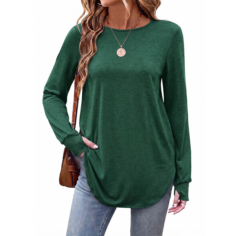 Amazon Women's Fashionable Casual Loose-Fit Basic Elegant Comfortable Round-Neck Long-Sleeve T-Shirt with Thumb Holes Amazon Women's Fashionable Casual Loose-Fit Basic Elegant Comfortable Round-Neck Long-Sleeve T-Shirt with Thumb Holes