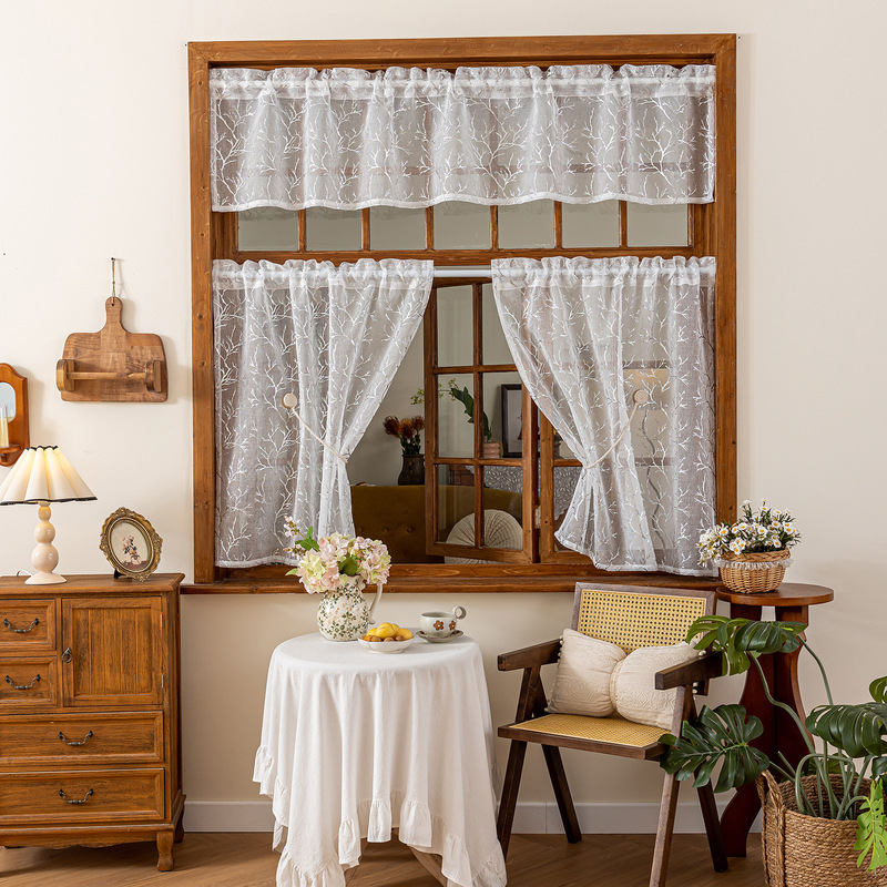 Finished Product in Stock, Cross-Border European and American Bohemian Style Branch-Shaped Small Curtains, Export Farmhouse Short Curtains, Coffee Curtains