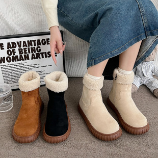 Winter Warm Snow Boots for Women 2025 New Style Northeast Cotton Boots with Side Zipper, Fleece-Lined and Thickened Cotton Shoes, Mid-Calf Boots