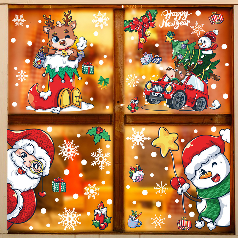 クリスマス装飾品雪花シールクリスマス楽しい老人雪だるまヘラジカ静電貼りクリスマスパーティー配置|undefined