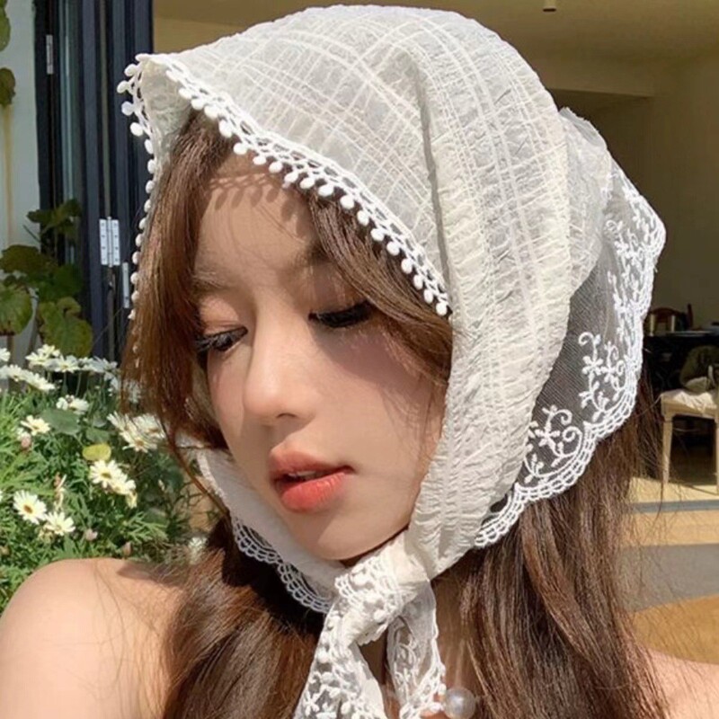 Triangle Scarf Headscarf for Women, Summer Thin Style, Sun Protection, Lace, French Style, Breathable, Versatile Hairband, Head Wrap, Silk Scarf Triangle Scarf Headscarf for Women, Summer Thin Style, Sun Protection, Lace, French Style, Breathable, Versatile Hairband, Head Wrap, Silk Scarf