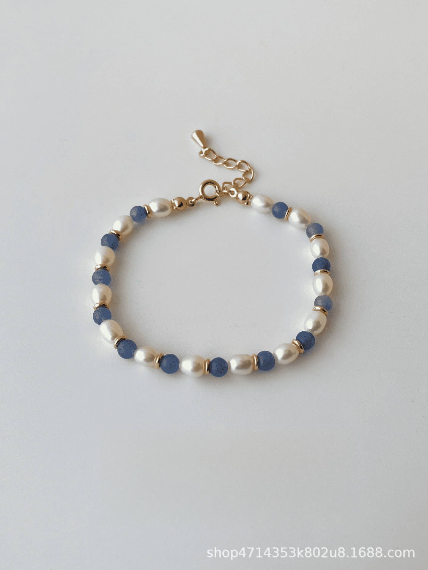 S145-pulsera de piedras azules perla en forma de arroz#SZ1494