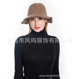 2026欧美秋冬渔夫帽针织提花成人帽子女士冬保暖防晒帽羊毛帽