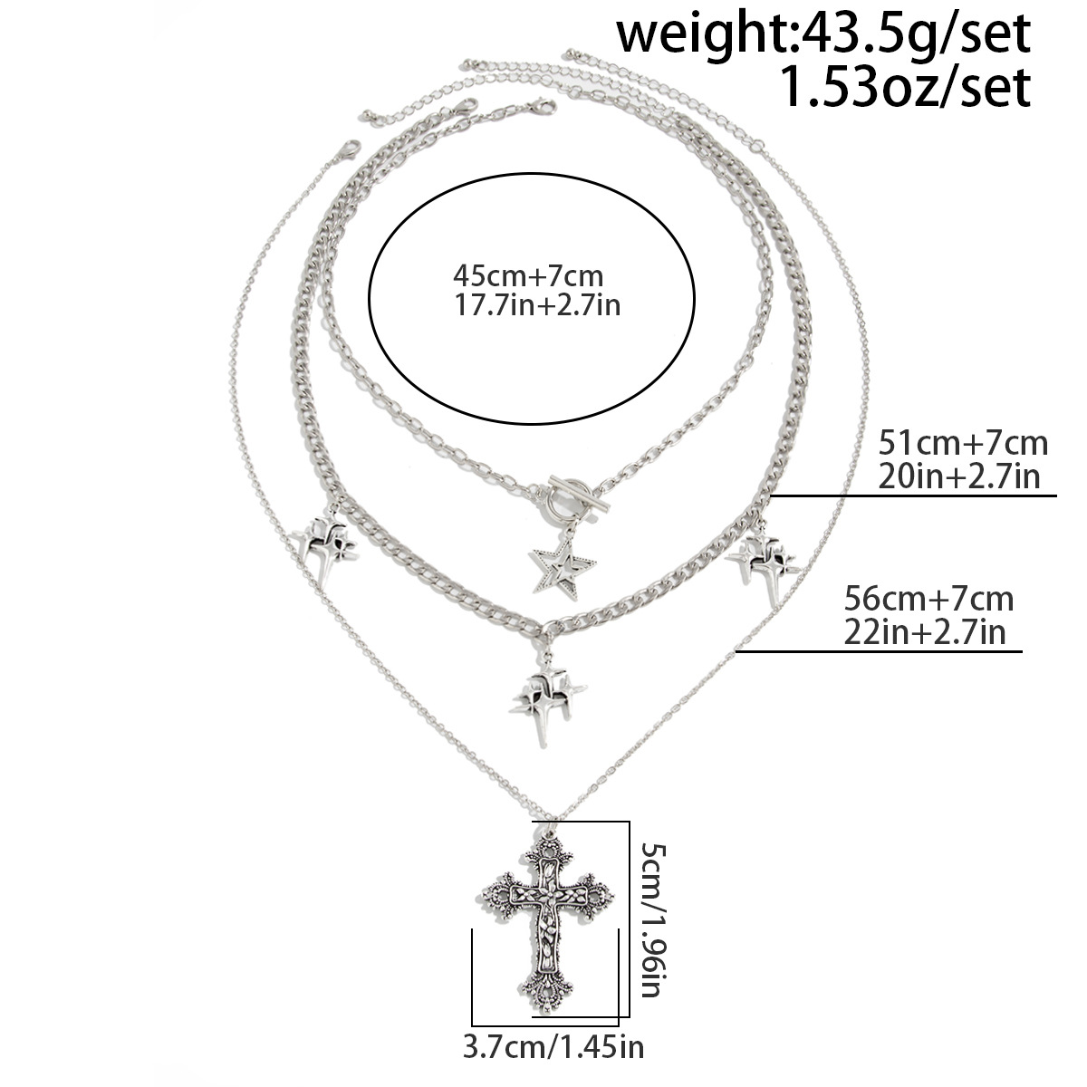 54g Weight Iron Pendant Material Layered Necklaces Classification Iron Chain Material 1 Piece Quantity Weekend Occasion Iron, Zinc alloy Material Cross Pattern Women's Gender Simple Style, Classic Style Style Dark Punk Cross Pendant Necklace Set For Women Exaggerated Stacking Cool Sweet Clavicle Chain Jewelry Geometric Pattern Alloy Zinc 37