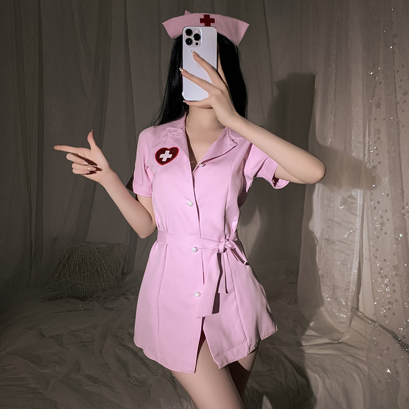 Sexy Lingerie Role Play Hot Nurse Uniform Cardigan Nightgown Passionate Bed No Need to Take Off Robe Qqny Suit