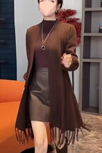 显瘦披肩流苏中长款外套2025秋季贵妇风设计感上衣气质长袖秋装潮