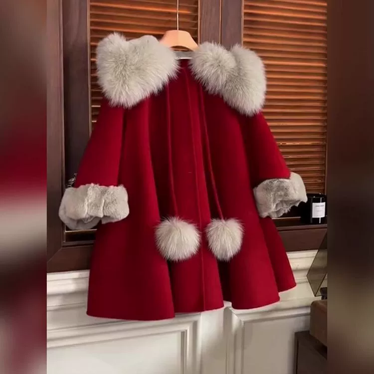 Милое зимнее цветное шерстяное пальто