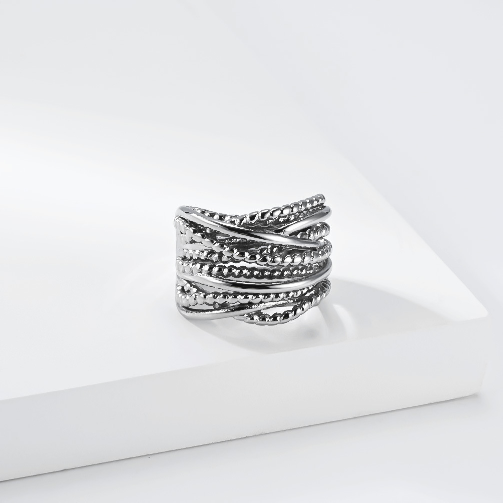 Cross-Border Amazon Bestseller Multi-Strand Twisted Braided Titanium Steel Ring for Women, Gold-Plated, Niche Premium Feel, Elegant Band