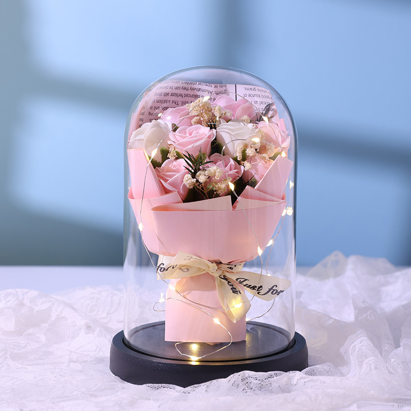 Flor inmortal cubierta de vidrio decoración 9 ramos de rosas flores secas para el día de San Valentín 520 regalo de cumpleaños para la novia