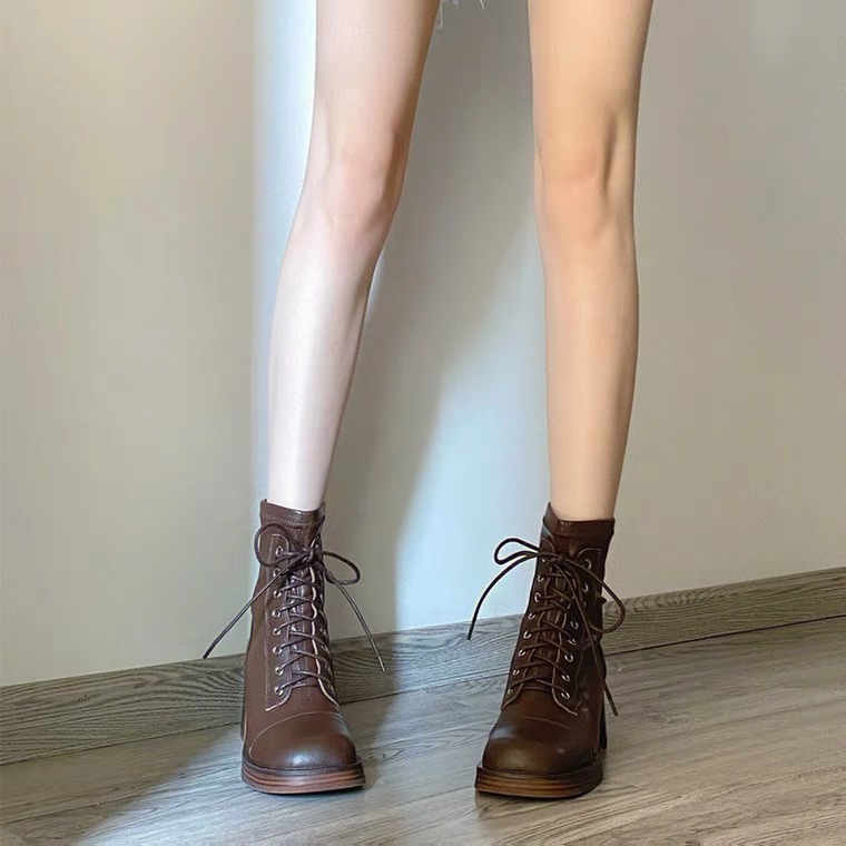 Vintage Damen Stiefel Mit Blockabsatz Und Langem Schaft_voghion.com