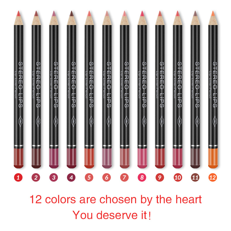 VIBELY European and American export matte non-stick cup lip liner lipstick 12-color line lip liner makeup cross-border wholesale undefined