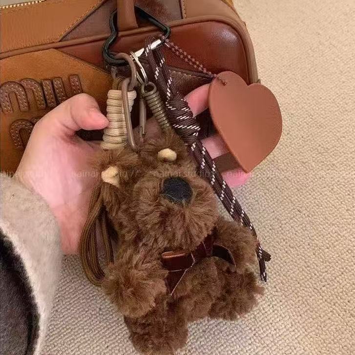 Brown West Highland pendant in Miu style, leather heart-shaped bag charm, plush cute doodle puppy keychain Brown West Highland pendant in Miu style, leather heart-shaped bag charm, plush cute doodle puppy keychain