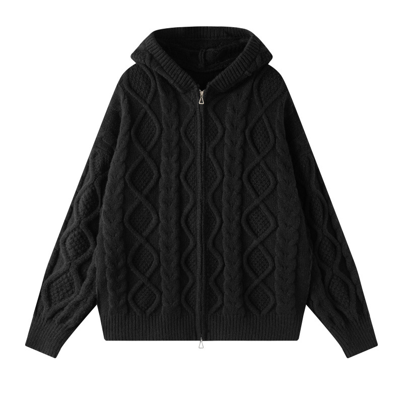 Otoño y invierno nuevo jersey con capuz de torsión suéter de punto hombre cremallera casual engrosado calentamiento cardigan suéter de aire