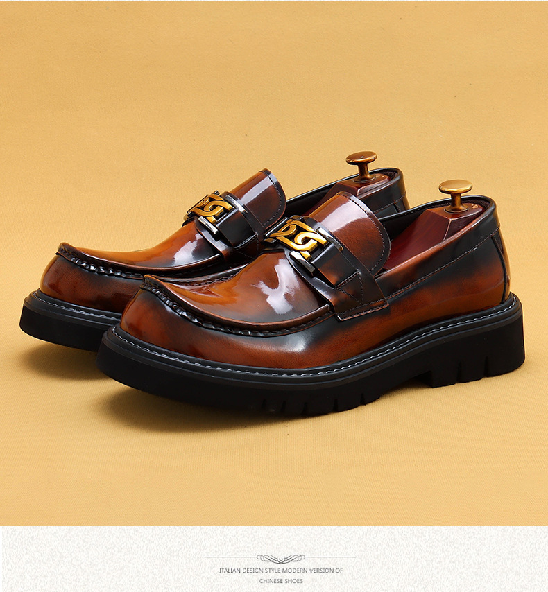 Foreign trade popular big toe leather shoes men's genuine leather glossy business casual fashion wide foot platform slip-on formal wear shoes_vogvips.com