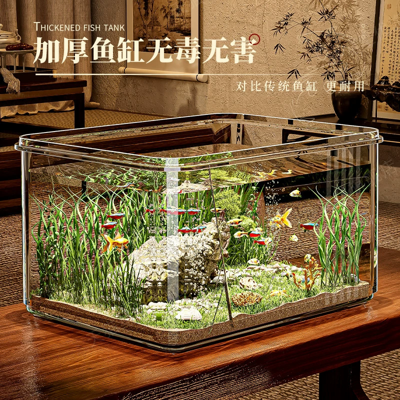Transparent small square acrylic aquarium for office